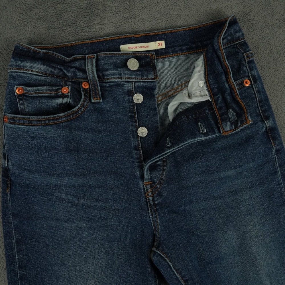 Levi's Wedgie Straight Womens 27 (26x27) Dark Blue High Rise Button Fly Jeans